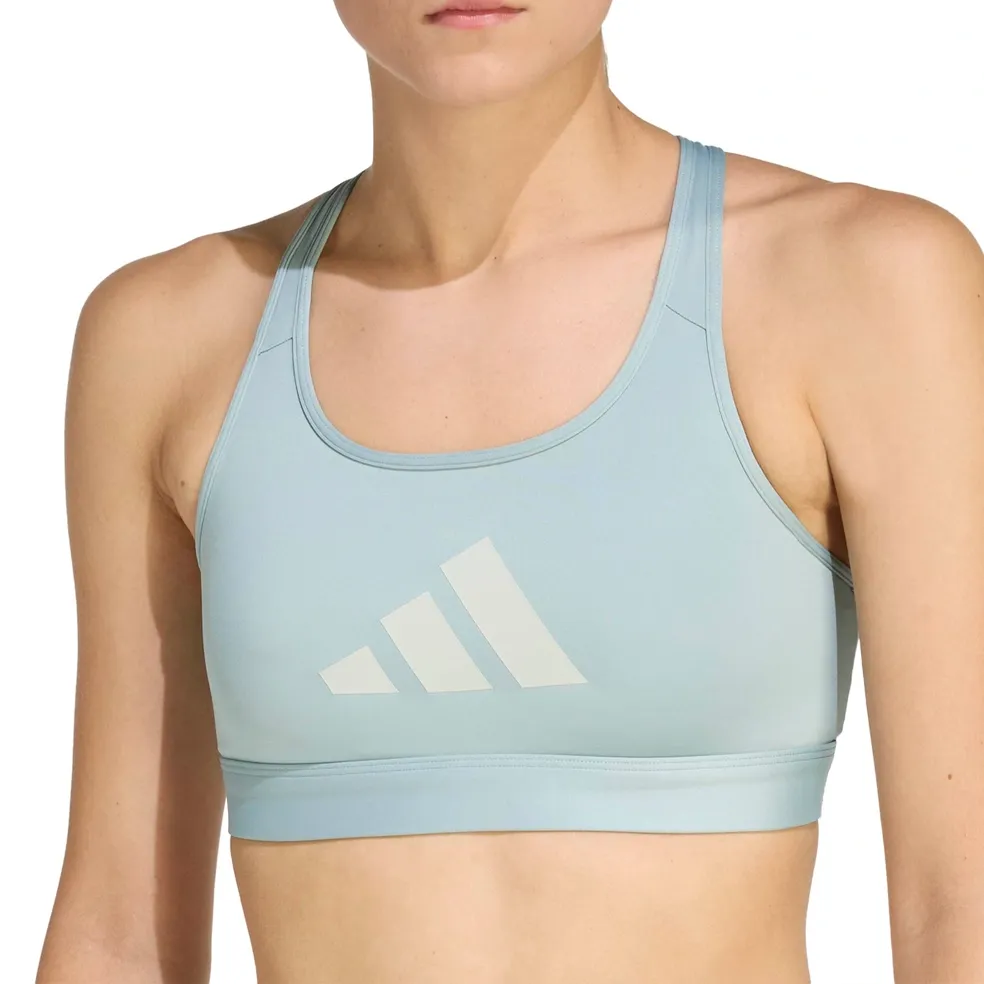 Top Adidas Powerreact Big Logo Feminino Verde mostrando detalhes do tecido e logo